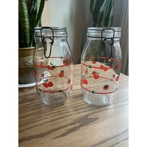 Vintage Lidded Jars Glass Canister Strawberry And Cherry Jar Set 2L 9.75”